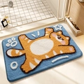 Absorbent blue bathroom mat with cute orange cartoon tiger design and non-slip backing - Orange Cat