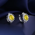 Elegant oval yellow gemstone earrings with silver halo and secure leverback closure - Yellow Diamond Sunflower Earrings Led-138