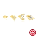 Goldenes S925 Sterling Silber Ohrring Set mit Planet, Mond und Stern Designs mit Zirkonien - Klassischer Stern Mond Saturn Stil / Gold