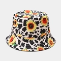 Sombrero de pescador reversible con estampado de girasol y patrón de vaca negro y blanco - M / Girasol Estampado de Vaca Reversible