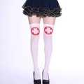 White thigh high nurse socks with red cross print for Halloween cosplay costumes - One Size / Nurse Big Cross 1#