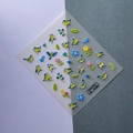 Stickers à ongles 5D en relief avec oiseaux bleus et feuilles vertes pour manucure - Série Fleurs et Oiseaux (TS-288)