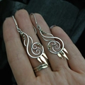 Bohemian silver spiral hook earrings with gold beads and hanging metal leaves - Silver/Gold (E)
