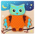 Colorful wooden owl puzzle for toddlers with starry night background and moon - Jm 3d - Owl