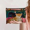 Trousse à maquillage en toile avec illustration léopard vintage et fermeture éclair - Style Léopard Rétro(jiayingpbb0412)