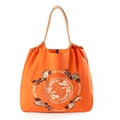 Bolso tote de nailon naranja con bordado de carruaje y asas trenzadas - Carruaje de Estilo Chino Naranja