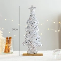 30cm silver sequin mini Christmas tree with star topper and wooden base decor - Silver Christmas Tree