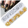 12-grid nail art gold and silver foil flakes set in a long box for DIY nail decoration - 12 Grids Foil Set 02 (Gold and Silver)