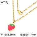 Gold titanium steel necklace with a red enamel strawberry pendant for women - Red Strawberry Clavicle Chain 13x8.5mm (KN293000-Z)