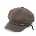 Detail view of deep brown wool baker boy hat with textured twill and metal side logo - M (56-58cm) / Coffee