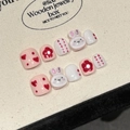 Handgefertigte Aufdrucknägel für Mädchen mit süßem 3D-Hasen und rotem Herz-Design - L / Rosa Weiß Rot Hase (C94)