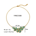 Goldene Edelstahlkette mit blau-grünen Türkissteinen in fächerförmigen Tropfen - Türkis-Stil (YYN023388)