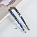 Elegante 11cm U-vormige acetaat haarpeld met blauwe en amber marmeren textuur - 24# (Breed) Donkerblauw + Bruin U-vormige Acetaat Haarkvork