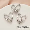 Silver liquid metal heart pendant with oversized clear crystal stone 26x29mm - 890-2# Silver - White Zirconia