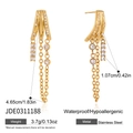 Dettaglio orecchini a frangia in acciaio 18k oro con zirconi bianchi e specifiche peso - Stile Catena Lunga Nappa Strass (JDE0311188)