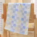 Blue and yellow plaid cotton gauze face towel draped over a wooden chair - 35*75cm / Checkered Blue