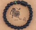 Leo Sternzeichen Armband mit mattschwarzen Perlen und grünem Tigerauge Stein - Matt Schwarz + Löwe + Grünes Tigerauge