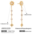Goldene Edelstahl-Ohrringe mit Sternenquaste, blauem Zirkon und Sonnen-Design - Sonnenstern Hänger Ohrringe (JDE0212229) / 5.42cmx1.08cm