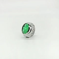 Silver finger watch with green faceted gem cover and flexible elastic band - Green