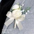 Elegant cream boutonniere with ranunculus and lily of the valley on a grey suit lapel - Corsage / Boutonniere-Ivory White
