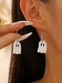 Ghost dangle earrings in white acrylic with black oval eyes for Halloween outfits - White Cartoon Ghost Style Studs