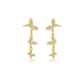 Elegant gold butterfly drop earrings with white cubic zirconia in long tassel style - 925 Silver / 18K Gold-White Zirconia