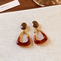 Vintage gold oval resin drop earrings on beige fabric background for women - Brown-Geometric Trapezoid Style (40#)