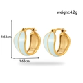 Gold stainless steel hoop earrings with light blue enamel stripes and size dimensions - Gold Blue Striped Enamel (ER-1345)