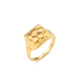 Vintage gold square ring featuring a unique female silhouette relief and minimalist style - Female Torso Relief (R4497)