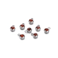 Gros plan de 8 pendentifs en acier avec zircons rouges de 6mm pour bijoux DIY - 20 Pièces / 11.5g / Cadre Couleur Acier / Zircone Marron Orangé
