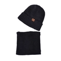 Men's winter set with black knit beanie and neck warmer featuring cozy waffle texture - 2-Piece Set (Hat + Scarf) / Black