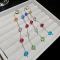 Colorful crystal bead tassel earrings with silver needle on gray velvet tray - Facet Cut Bead Tassel Style (79#)