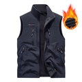 Dunkelblaue Herren-Outdoor-Weste mit Fleece-Futter, Stehkragen und vier Reißverschlusstaschen - M / Blau