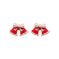 Exquisite gold-tone Christmas bell stud earrings with red bow and glossy finish - Red Drip Oil Bell with Bow