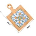 Bamboo placemat with ceramic Mediterranean tile inlay and handle, 20cm size - Bamboo Wood Style 4