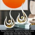 Sculture moderne di fenice in ceramica bianca e oro per decorazioni casa - Volo di Fenice - Bianco Oro Coppia