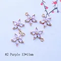 Five purple zircon flower charms in 13x11mm size with gold plated metal frames for DIY jewelry - Purple