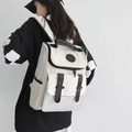 Minimalist tri-color patchwork backpack with letter Y logo for men and women - Small White