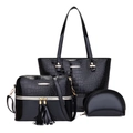 Dreiteiliges Set schwarzer Handtaschen mit Krokodilmuster, Tote-Bag und Umhängetasche - Schwarz