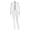 Detail van witte bodysuit met lange mouwen, zwarte ritssluiting aan de voorzijde en slim-fit - S / Wit