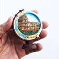 Handcrafted resin fridge magnet featuring a round Rome Colosseum relief souvenir - Globe Colosseum