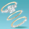 Three-piece gold-plated ring set featuring cushion-cut zircon and micro-pave bands - Ajz1393 / Size 6