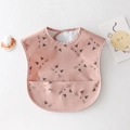 Pink waterproof baby bib with cute cat pattern and large food catcher pocket - Pu Wash-free Bib - Older Style Cat Bib / One Size