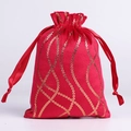 Bolsa de regalo de Navidad en terciopelo rojo con lentejuelas doradas y cordón - Onda Roja / 13*18