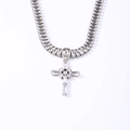 Silver cross pendant necklace with baguette and round cut zircons on white background - Platinum White Zirconia (Cross Style)