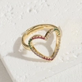 Anello regolabile placcato oro 14K con cuore traforato e zirconi colorati - Cuore Colorato / Oro