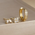 Set de boucles d'oreilles en argent S925 dorées avec clous floraux en zircone - Or-Blanc (Lot de 3)