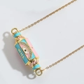 Golden Evil Eye pendant necklace with WILL lettering and colorful enamel details - Blue Pink