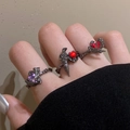 Gothic punk rings set with red and purple heart stones in vintage gun black finish - Crow Style Group (11) / Set of 3 / Retro Gun Black