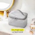 Grey mesh cosmetic bag with top handle and dual zippers, size 22x14x13cm for travel storage - Single Layer / Gray
